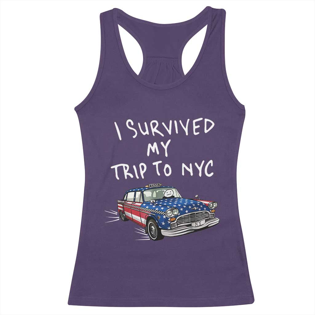 I Survived My Trip to NYC Racerback Tank Top Funny New York City USA Flag Taxi Meme