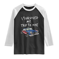 I Survived My Trip to NYC Raglan Shirt Funny New York City USA Flag Taxi Meme