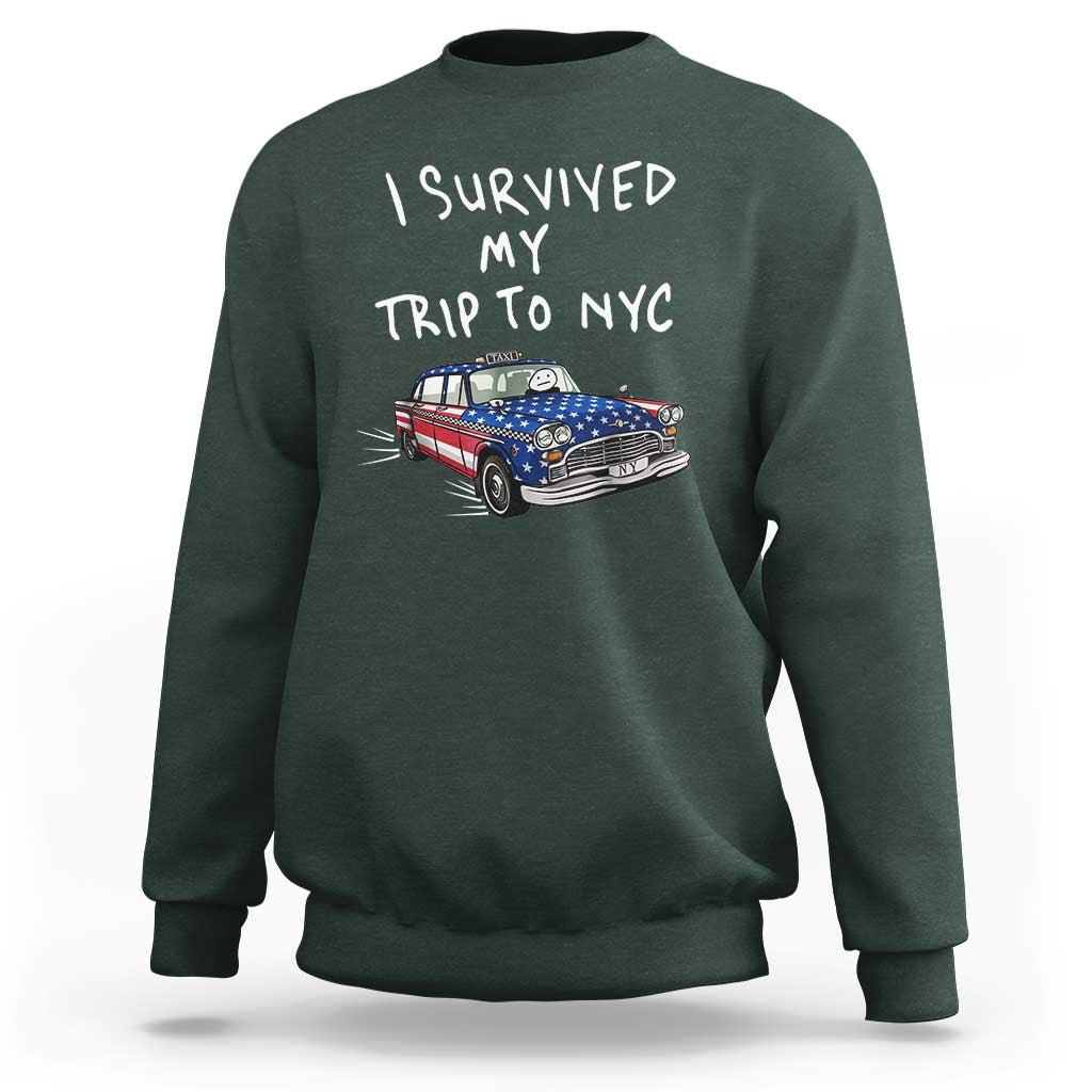 I Survived My Trip to NYC Sweatshirt Funny New York City USA Flag Taxi Meme