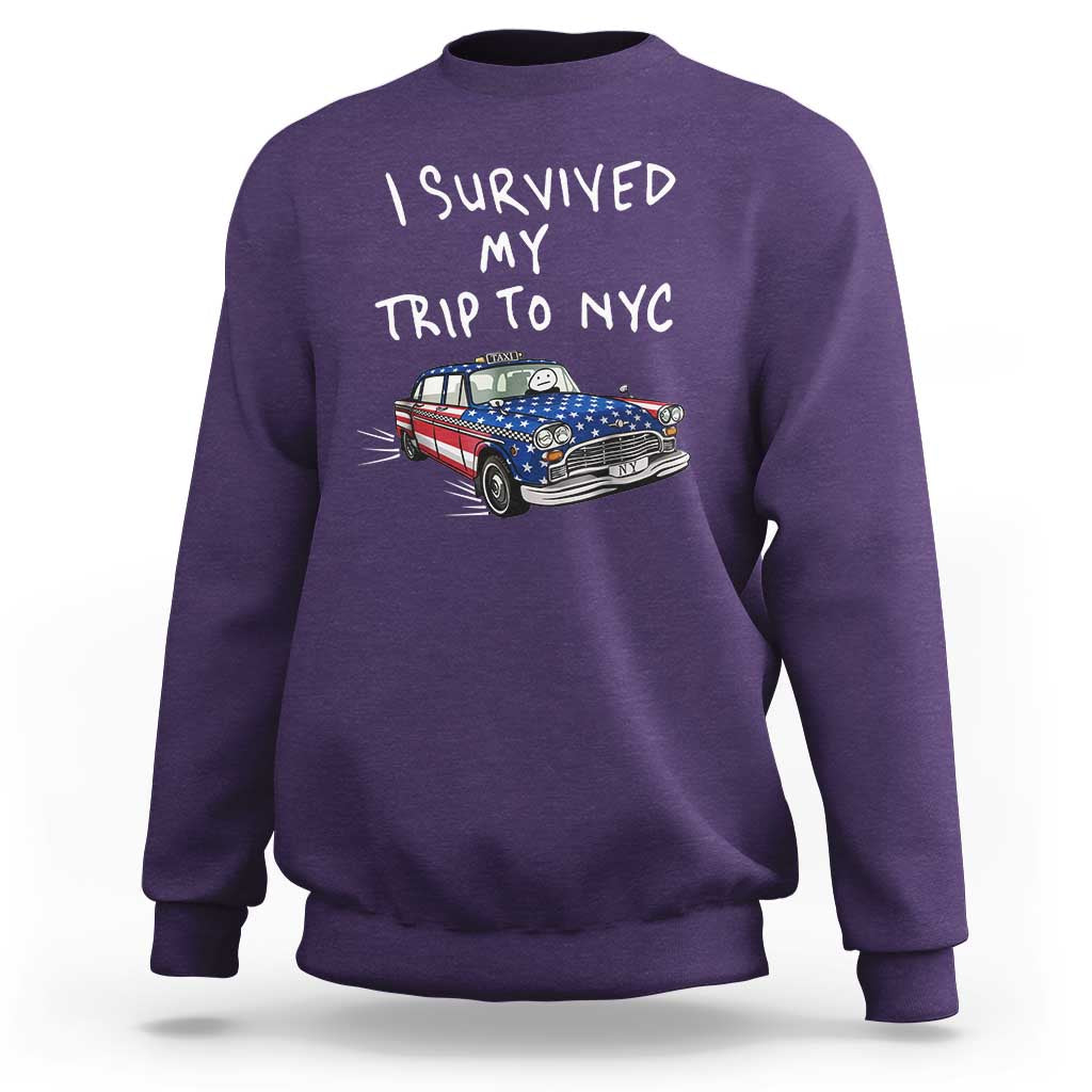I Survived My Trip to NYC Sweatshirt Funny New York City USA Flag Taxi Meme