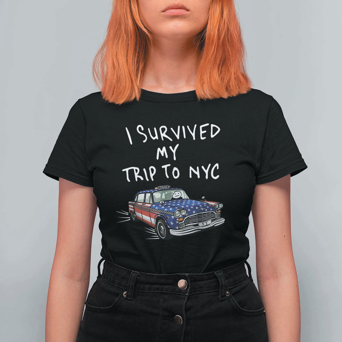 I Survived My Trip to NYC T Shirt For Women Funny New York City USA Flag Taxi Meme