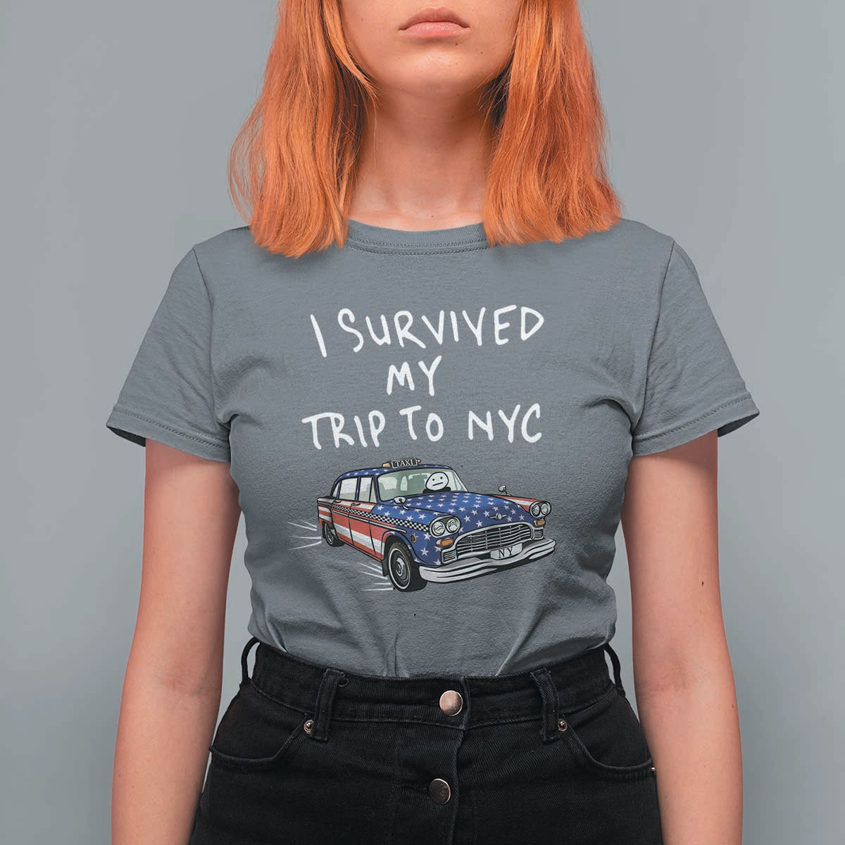 I Survived My Trip to NYC T Shirt For Women Funny New York City USA Flag Taxi Meme