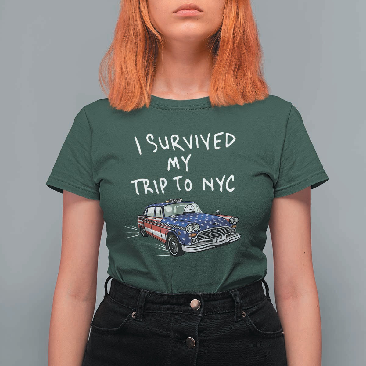 I Survived My Trip to NYC T Shirt For Women Funny New York City USA Flag Taxi Meme