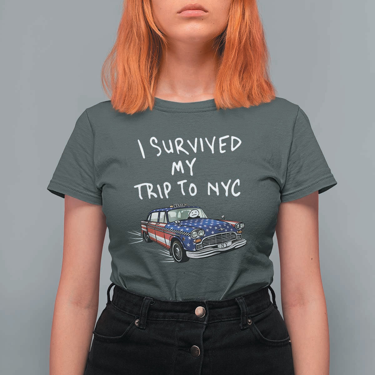 I Survived My Trip to NYC T Shirt For Women Funny New York City USA Flag Taxi Meme
