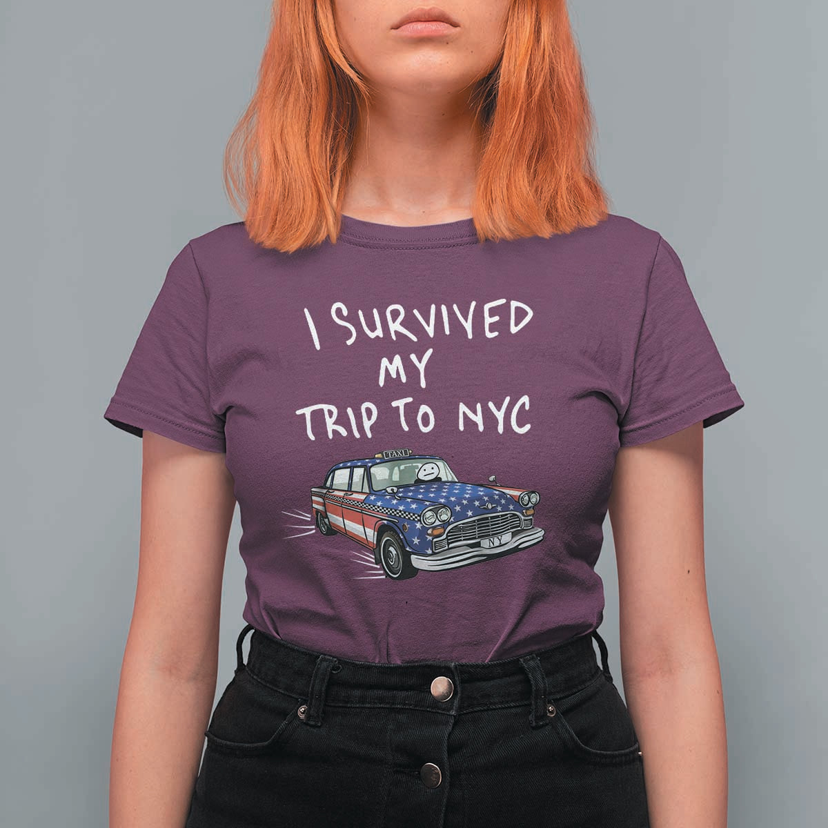 I Survived My Trip to NYC T Shirt For Women Funny New York City USA Flag Taxi Meme