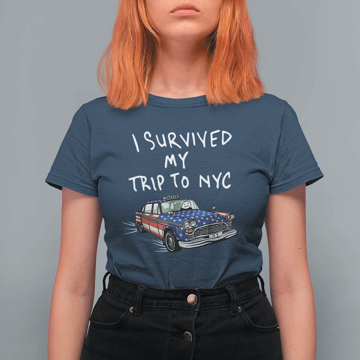 I Survived My Trip to NYC T Shirt For Women Funny New York City USA Flag Taxi Meme