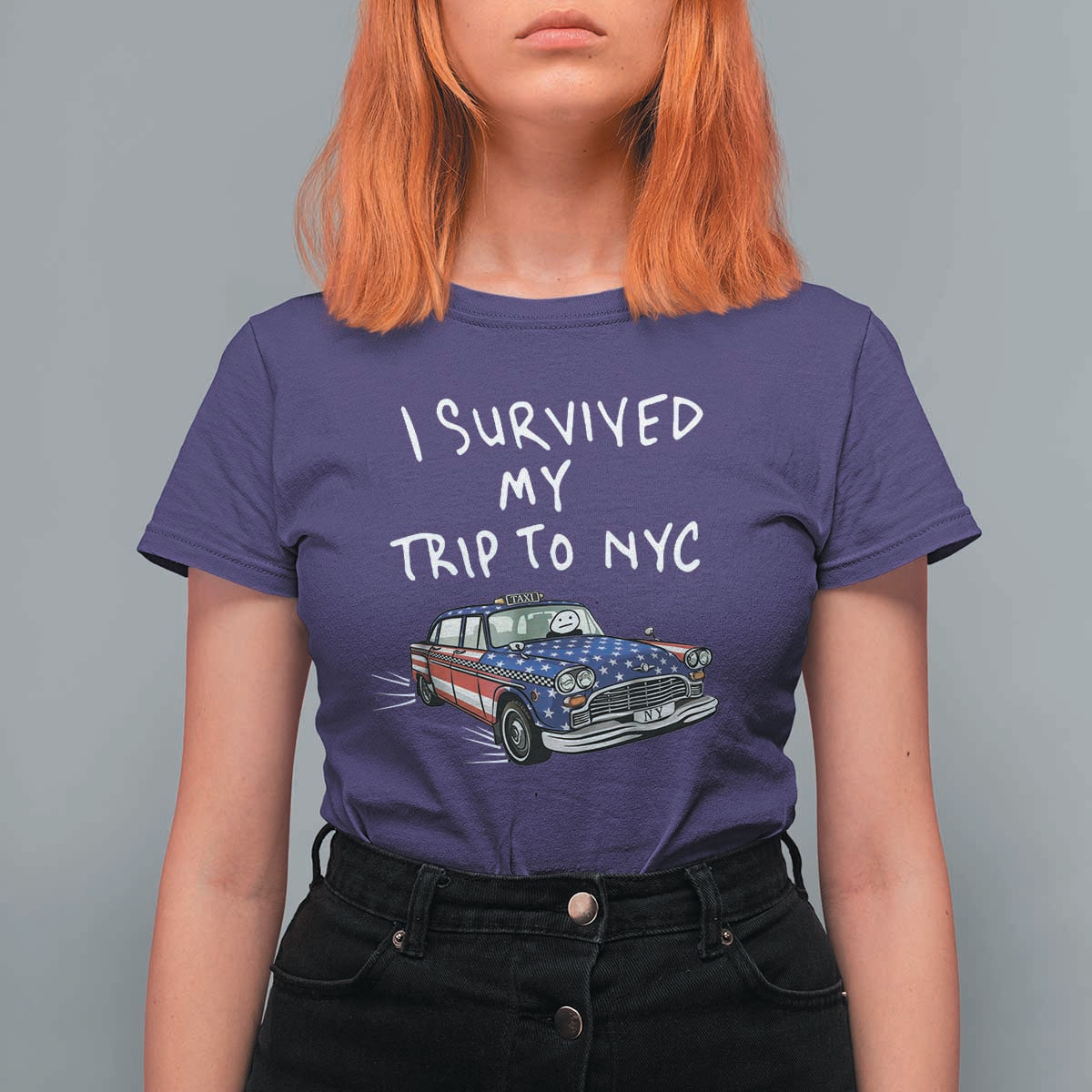 I Survived My Trip to NYC T Shirt For Women Funny New York City USA Flag Taxi Meme