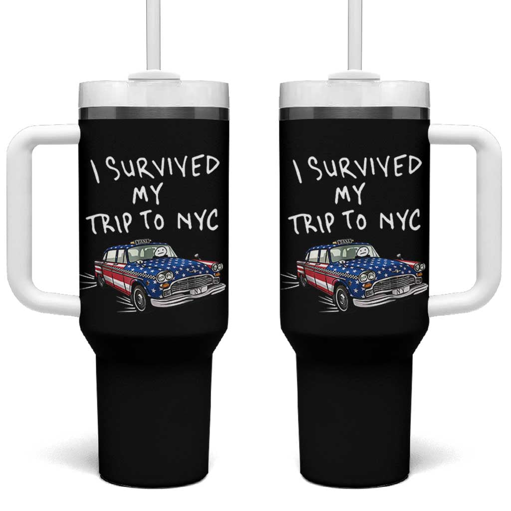 I Survived My Trip to NYC Tumbler With Handle Funny New York City USA Flag Taxi Meme