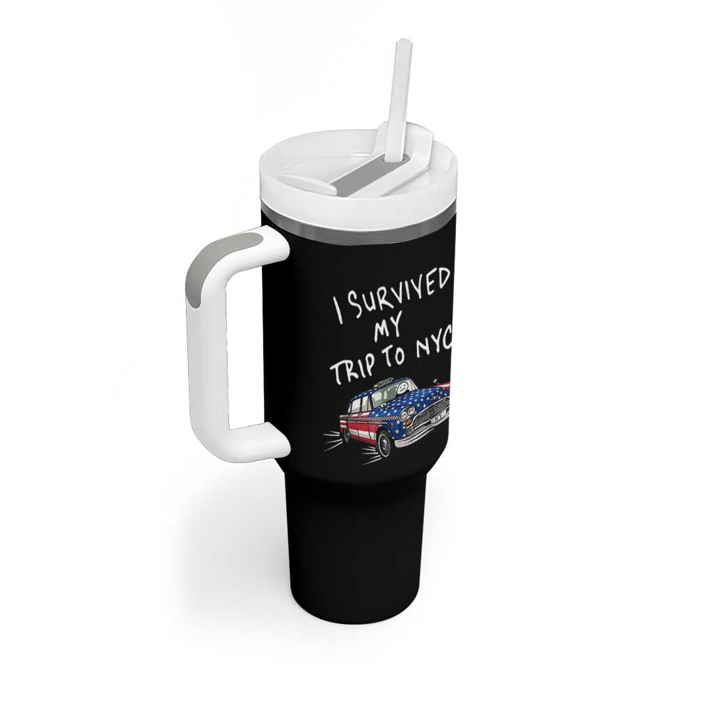 I Survived My Trip to NYC Tumbler With Handle Funny New York City USA Flag Taxi Meme
