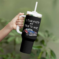 I Survived My Trip to NYC Tumbler With Handle Funny New York City USA Flag Taxi Meme