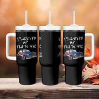 I Survived My Trip to NYC Tumbler With Handle Funny New York City USA Flag Taxi Meme