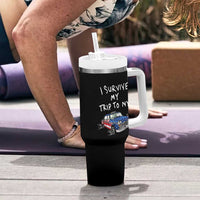 I Survived My Trip to NYC Tumbler With Handle Funny New York City USA Flag Taxi Meme