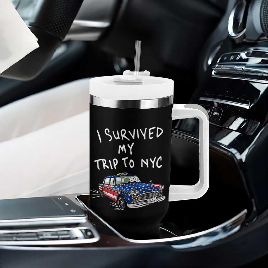 I Survived My Trip to NYC Tumbler With Handle Funny New York City USA Flag Taxi Meme