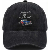 I Survived My Trip to NYC Washed Cotton Baseball Cap Funny New York City USA Flag Taxi Meme