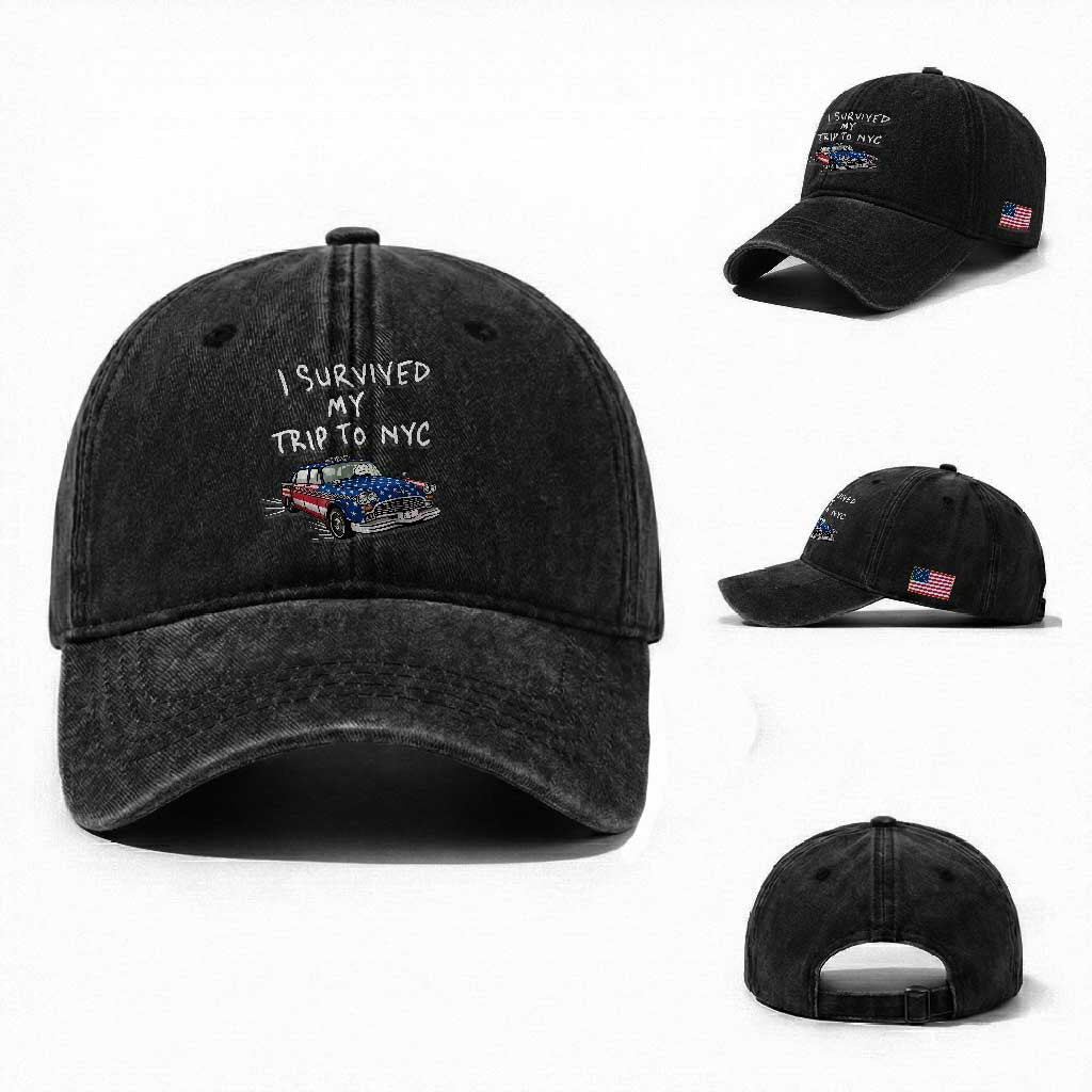 I Survived My Trip to NYC Washed Cotton Baseball Cap Funny New York City USA Flag Taxi Meme