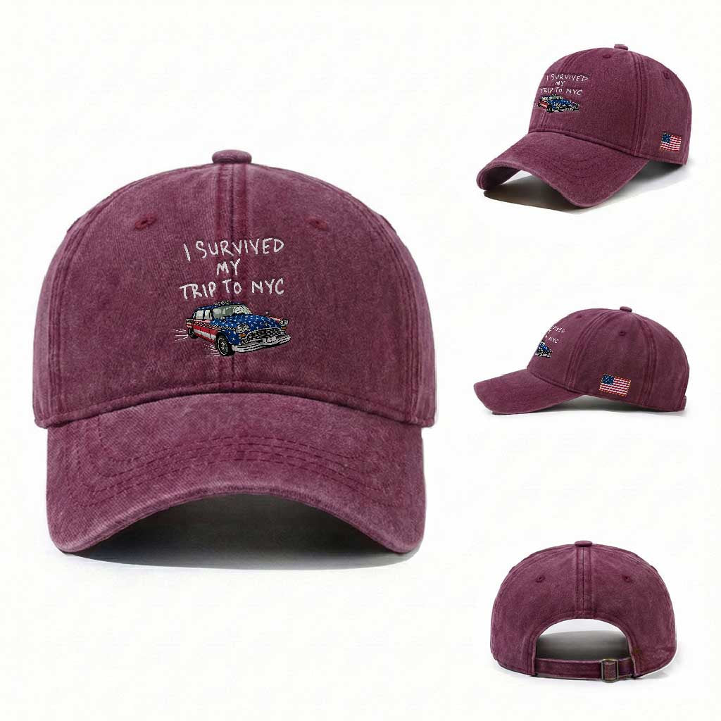 I Survived My Trip to NYC Washed Cotton Baseball Cap Funny New York City USA Flag Taxi Meme