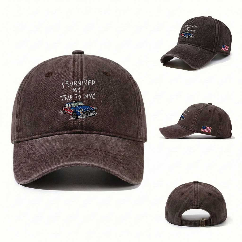 I Survived My Trip to NYC Washed Cotton Baseball Cap Funny New York City USA Flag Taxi Meme