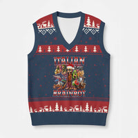 Italian Brainrot Xmas Meme V-Neck Knit Sweater Vest Funny Brain Rot Gen Z Meme - Wonder Print Shop