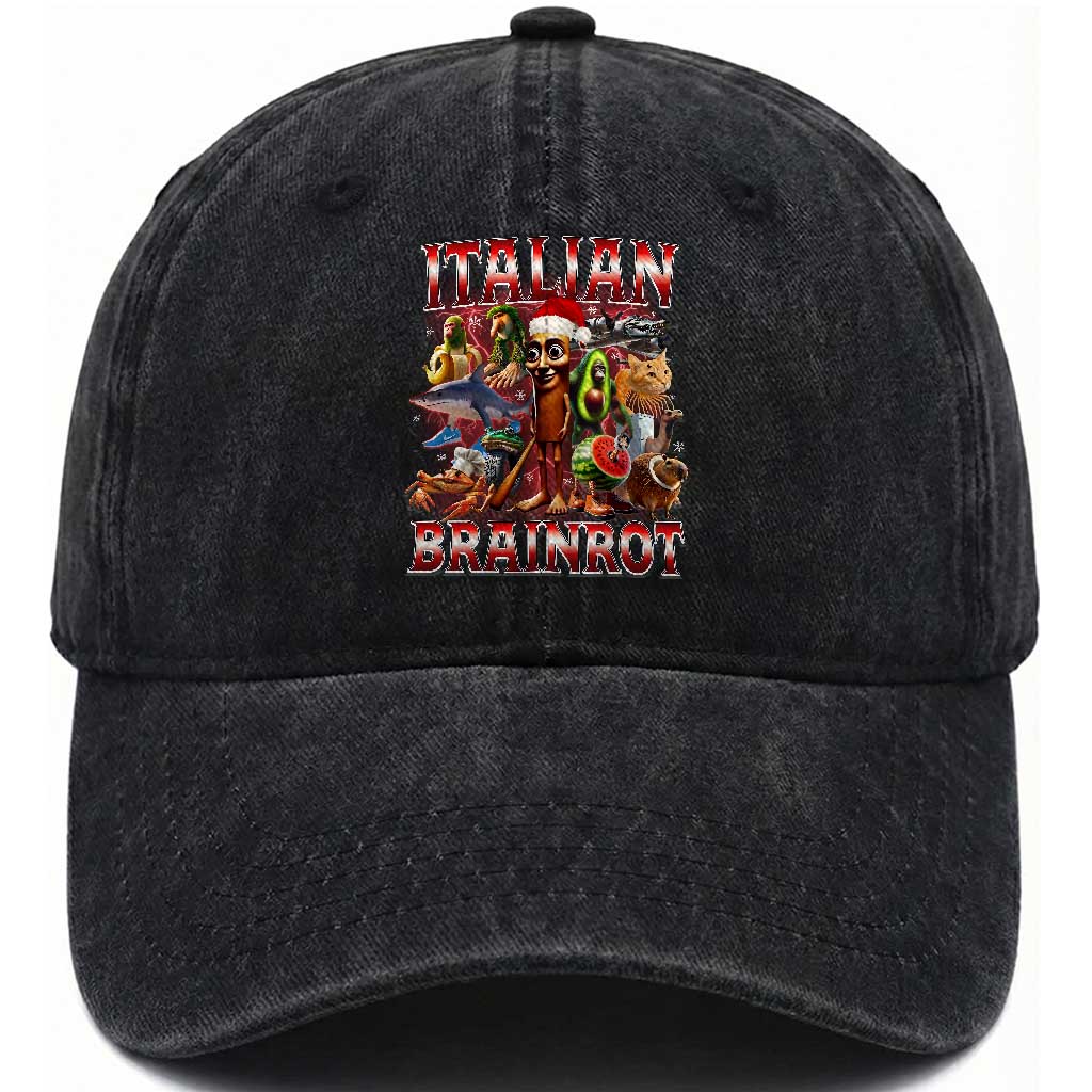 Italian Brainrot Christmas Meme Washed Cotton Baseball Cap Funny Brain Rot Gen Z Meme