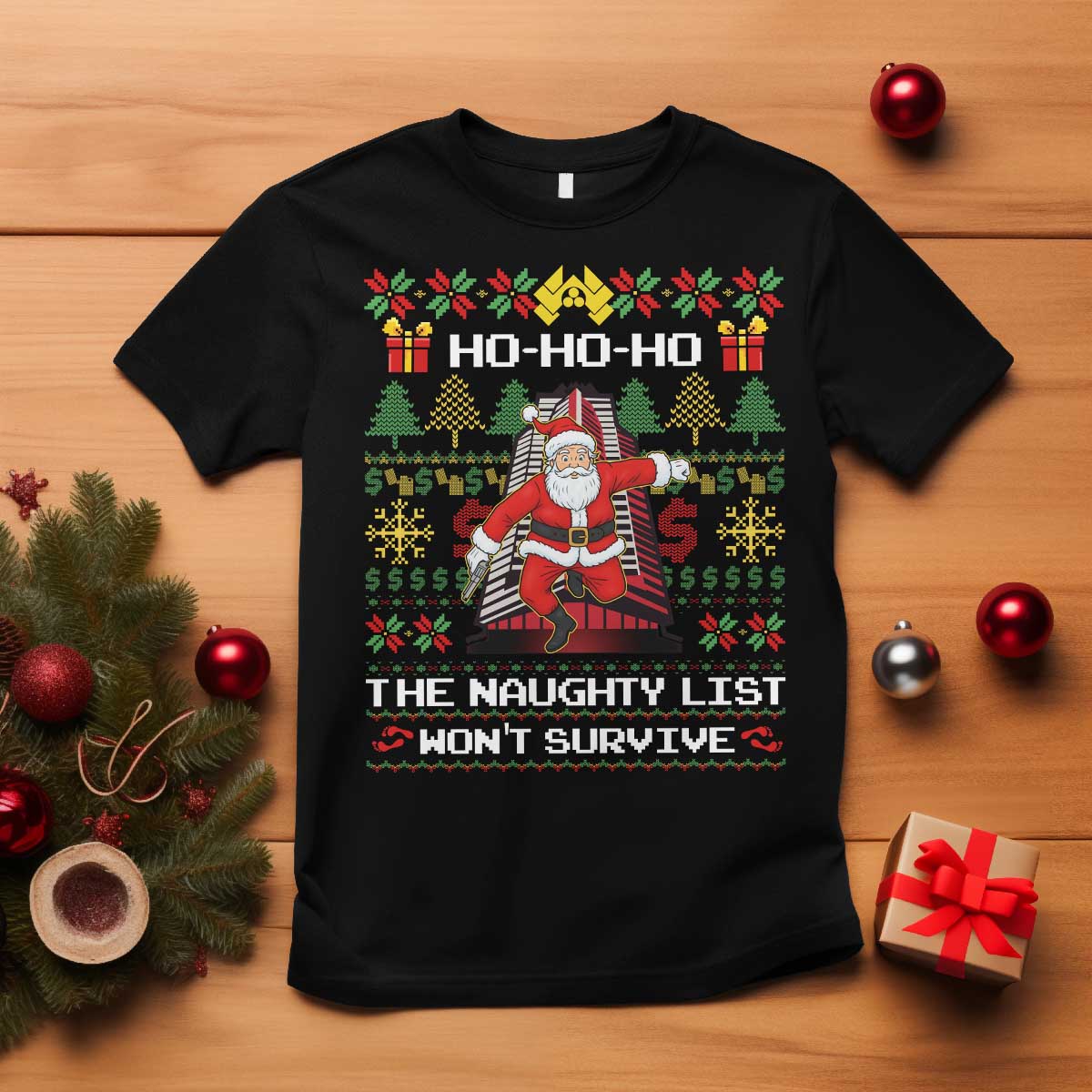 Nakatomi Plaza Christmas T Shirt Funny Santa Gun Cosplay Xmas - Wonder Print Shop