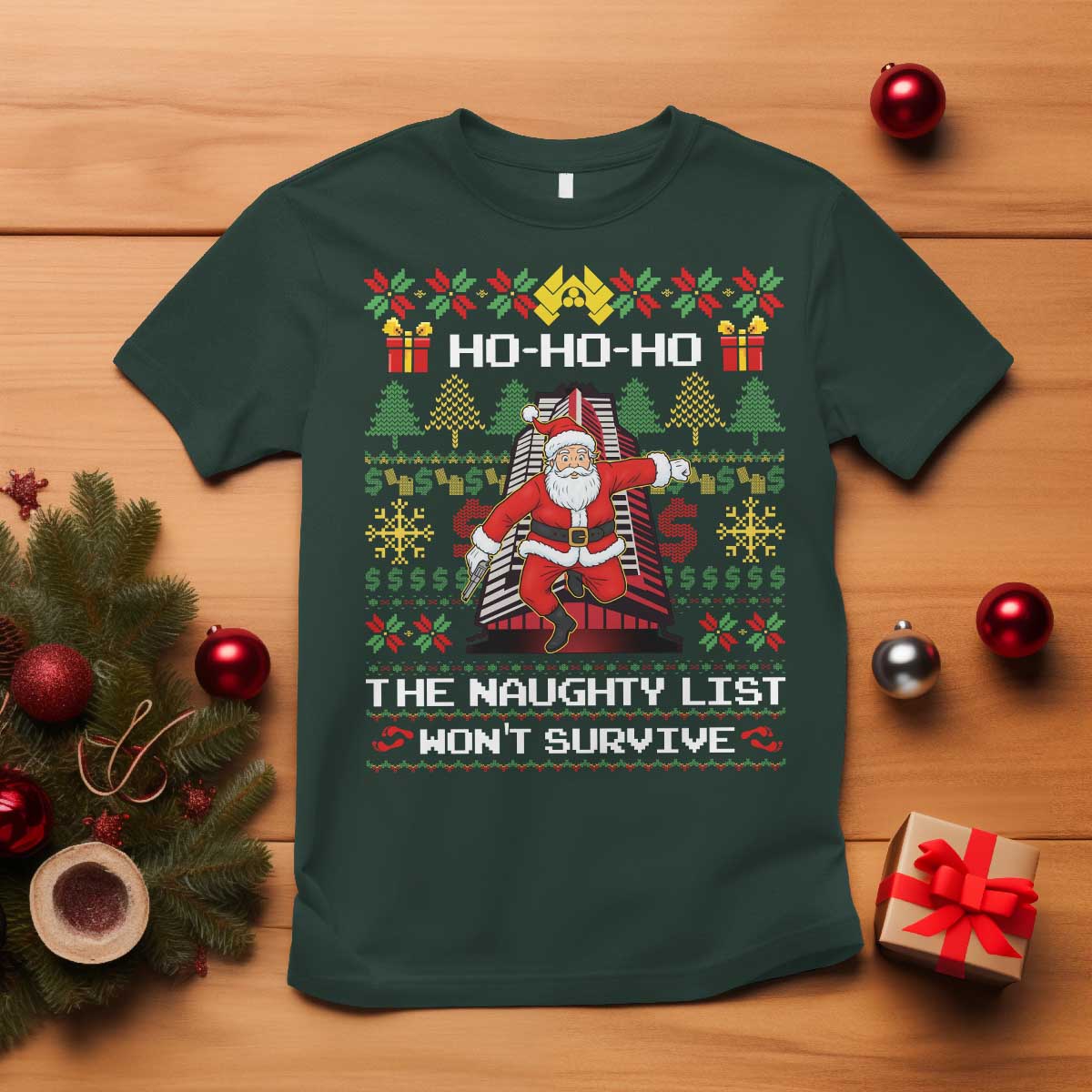Nakatomi Plaza Christmas T Shirt Funny Santa Gun Cosplay Xmas - Wonder Print Shop