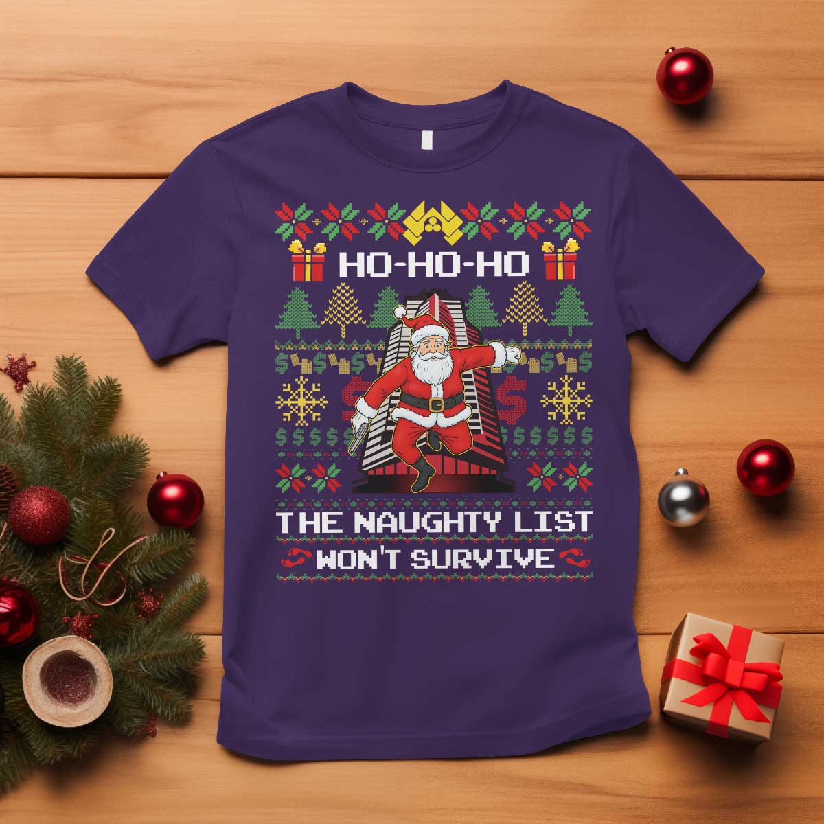 Nakatomi Plaza Christmas T Shirt Funny Santa Gun Cosplay Xmas - Wonder Print Shop