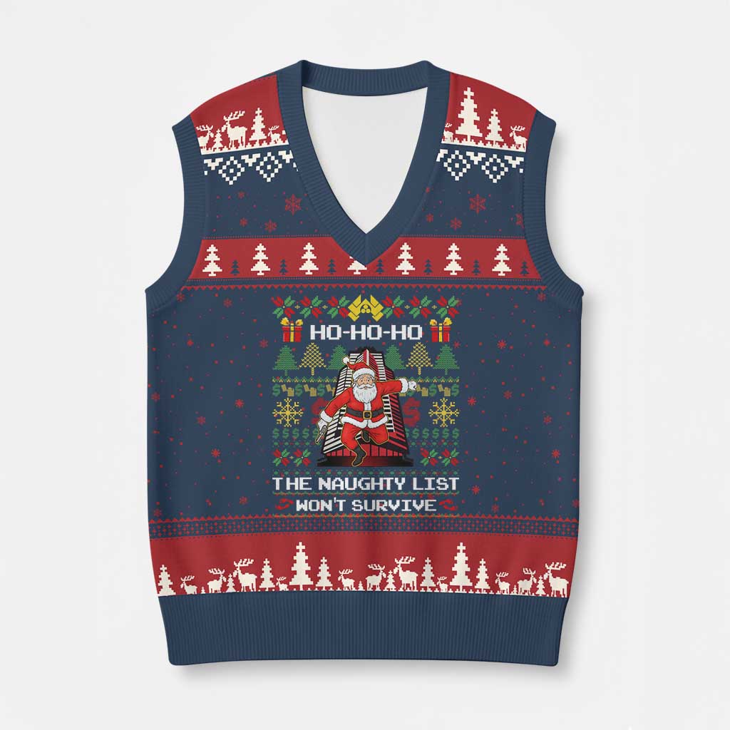 Nakatomi Plaza Xmas V-Neck Knit Sweater Vest Funny Santa Gun Cosplay Xmas - Wonder Print Shop