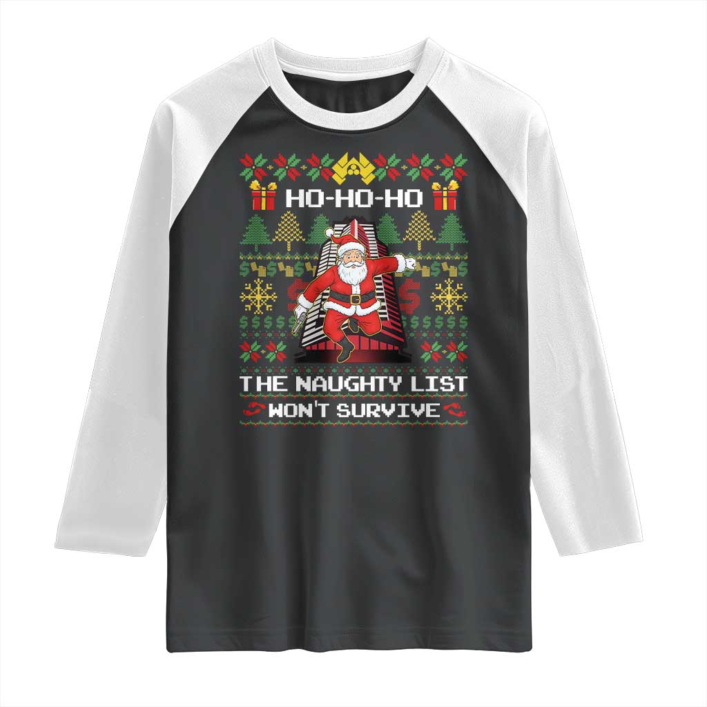 Nakatomi Plaza Christmas Raglan Shirt Funny Santa Gun Cosplay Xmas - Wonder Print Shop