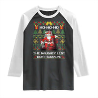 Nakatomi Plaza Christmas Raglan Shirt Funny Santa Gun Cosplay Xmas - Wonder Print Shop