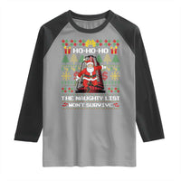 Nakatomi Plaza Christmas Raglan Shirt Funny Santa Gun Cosplay Xmas - Wonder Print Shop