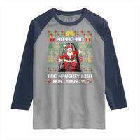 Nakatomi Plaza Christmas Raglan Shirt Funny Santa Gun Cosplay Xmas - Wonder Print Shop