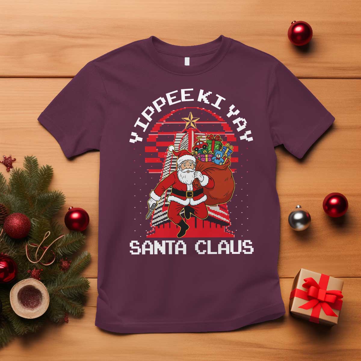 Nakatomi Plaza Christmas T Shirt Yippee Ki Yay Santa Claus - Wonder Print Shop