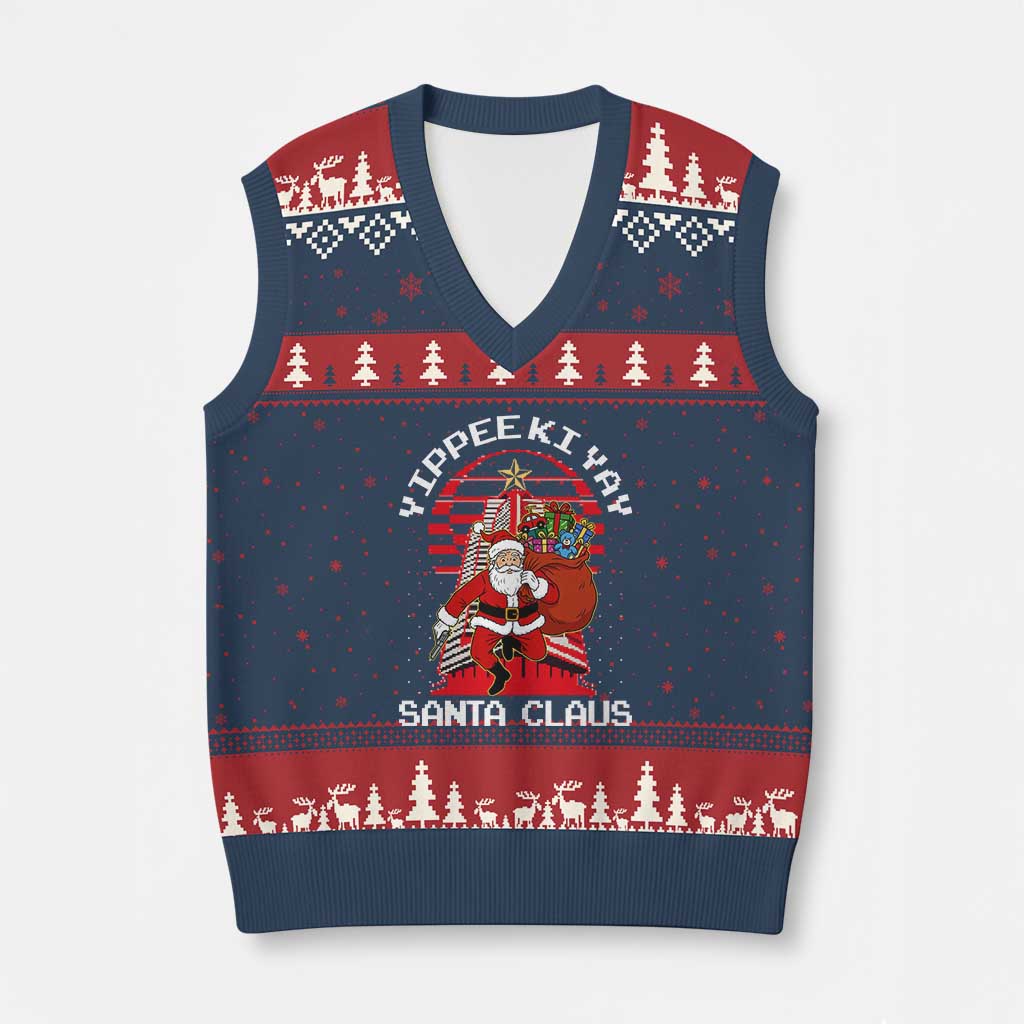 Nakatomi Plaza Xmas V-Neck Knit Sweater Vest Yippee Ki Yay Santa Claus - Wonder Print Shop