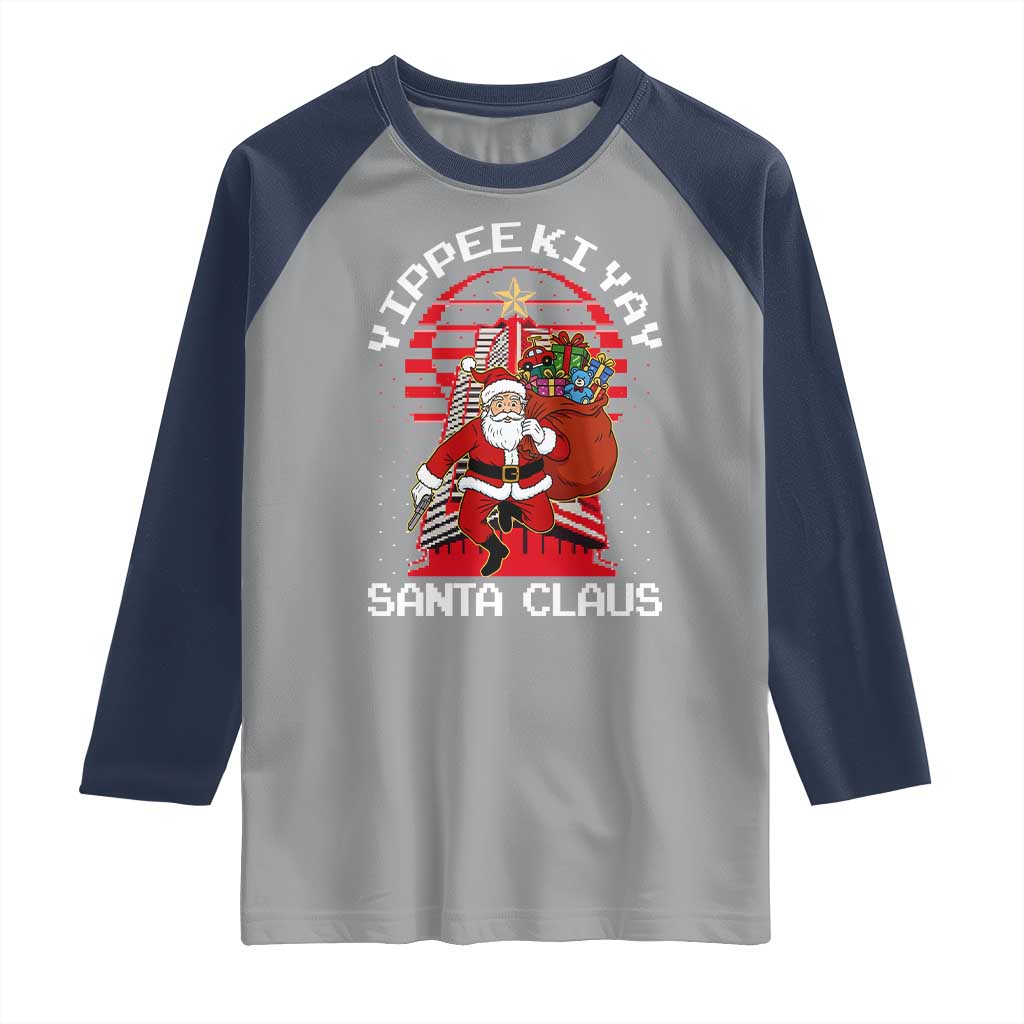Nakatomi Plaza Christmas Raglan Shirt Yippee Ki Yay Santa Claus - Wonder Print Shop
