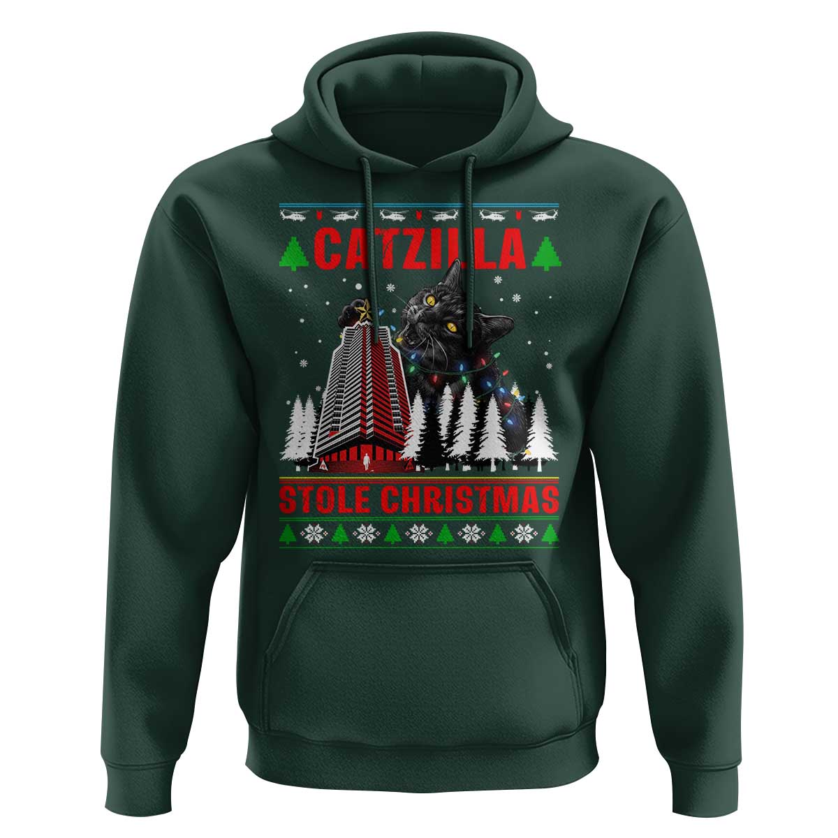Nakatomi Plaza Christmas Hoodie Funny Catzilla Monster Xmas - Wonder Print Shop