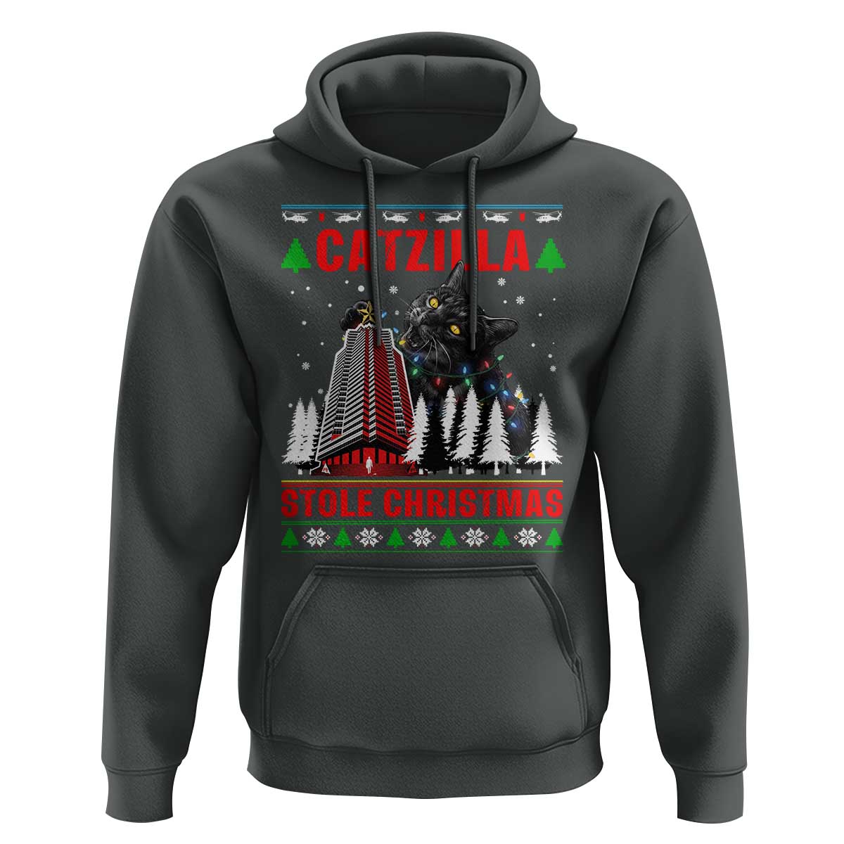 Nakatomi Plaza Christmas Hoodie Funny Catzilla Monster Xmas - Wonder Print Shop