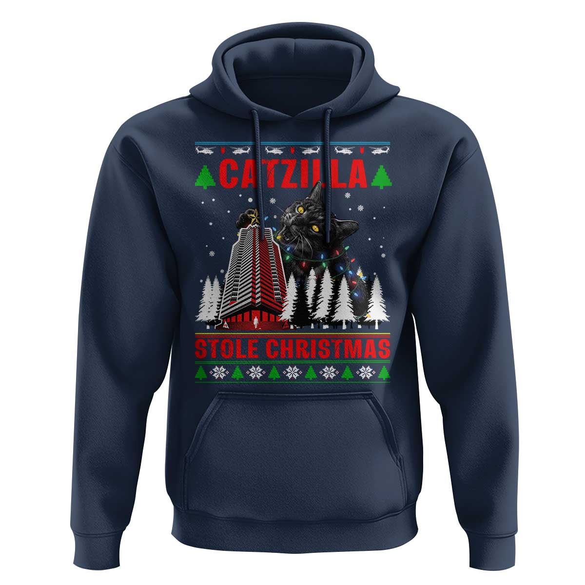 Nakatomi Plaza Christmas Hoodie Funny Catzilla Monster Xmas - Wonder Print Shop