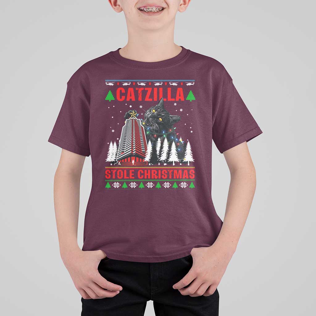 Nakatomi Plaza Christmas T Shirt For Kid Funny Catzilla Monster Xmas - Wonder Print Shop
