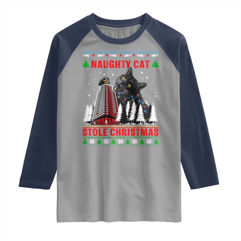 Nakatomi Plaza Christmas Raglan Shirt Funny Catzilla Monster Xmas - Wonder Print Shop