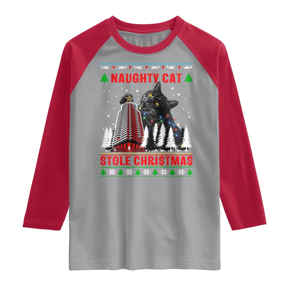 Nakatomi Plaza Christmas Raglan Shirt Funny Catzilla Monster Xmas - Wonder Print Shop
