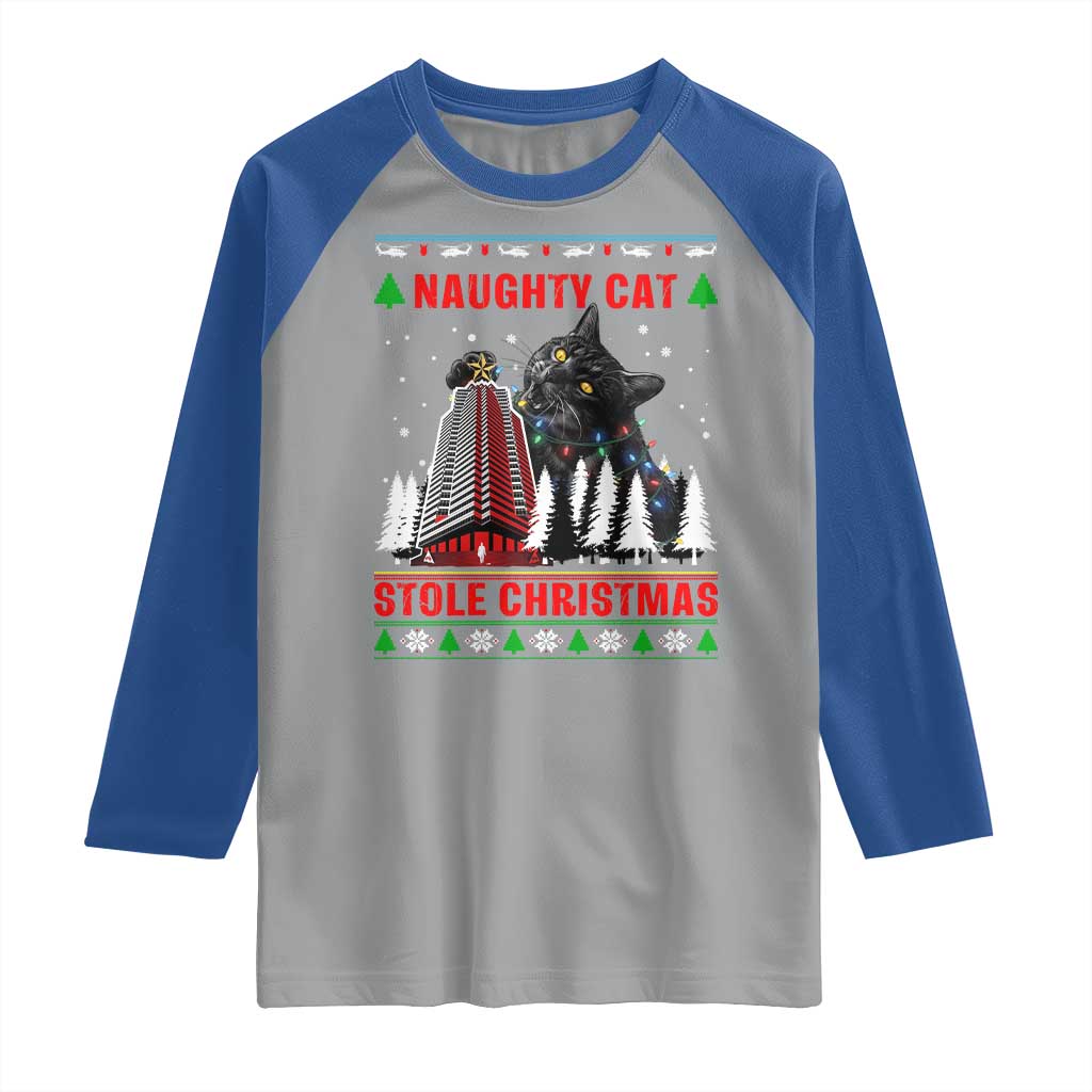 Nakatomi Plaza Christmas Raglan Shirt Funny Catzilla Monster Xmas - Wonder Print Shop