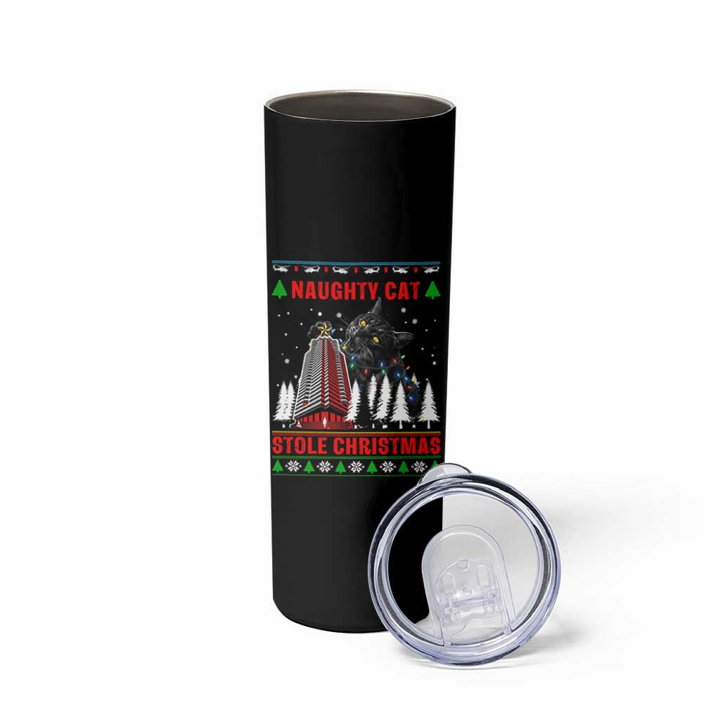 Nakatomi Plaza Christmas Skinny Tumbler Funny Catzilla Monster Xmas - Wonder Print Shop