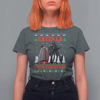 Nakatomi Plaza Christmas T Shirt For Women Funny Catzilla Monster Xmas - Wonder Print Shop