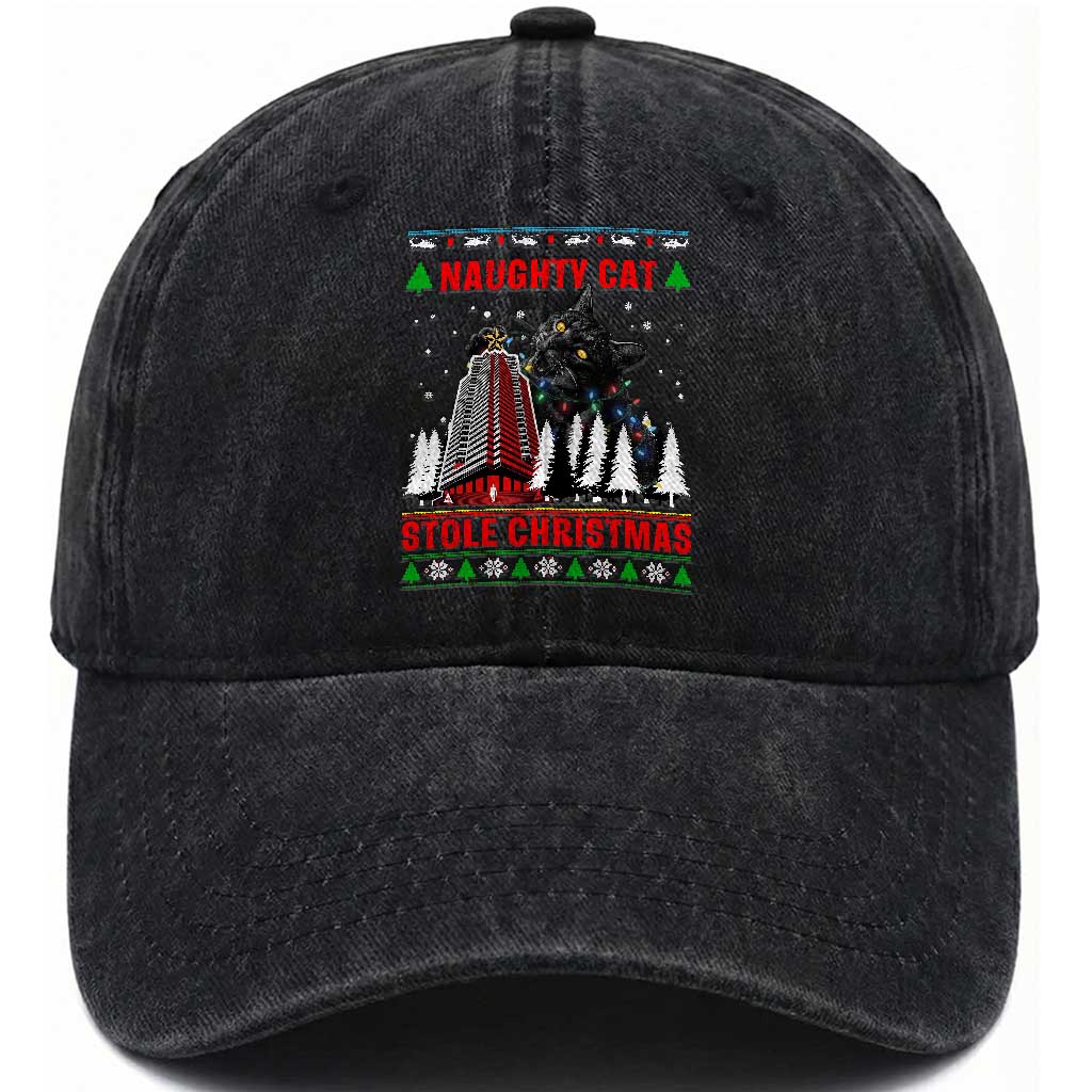 Nakatomi Plaza Christmas Washed Cotton Baseball Cap Funny Naughty Santa Cat Humor
