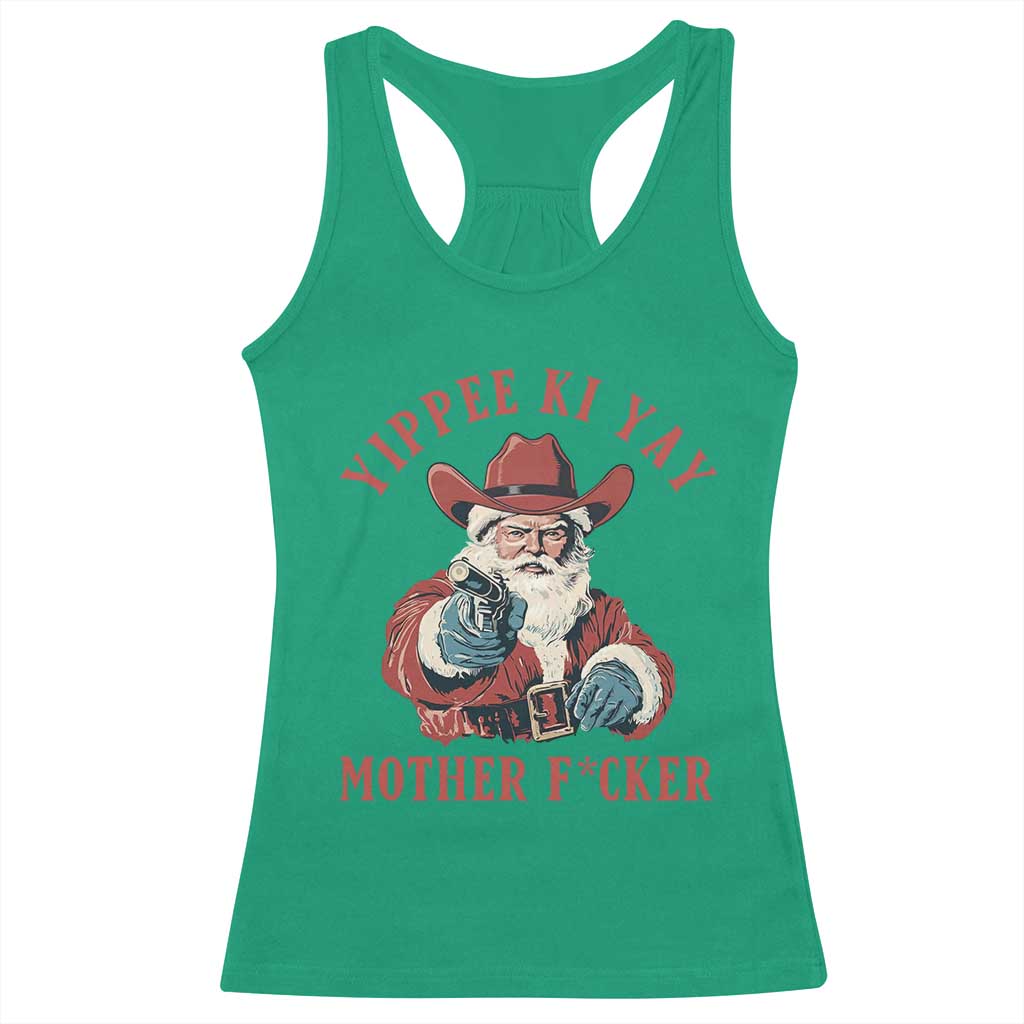 Yippee Ki Yay Mother Fcker Racerback Tank Top Funny Santa Gun Christmas - Wonder Print Shop