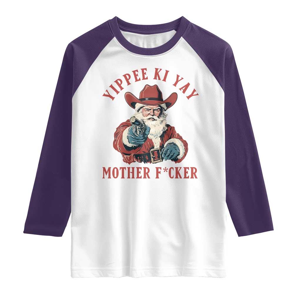Yippee Ki Yay Mother Fcker Raglan Shirt Funny Santa Gun Christmas - Wonder Print Shop