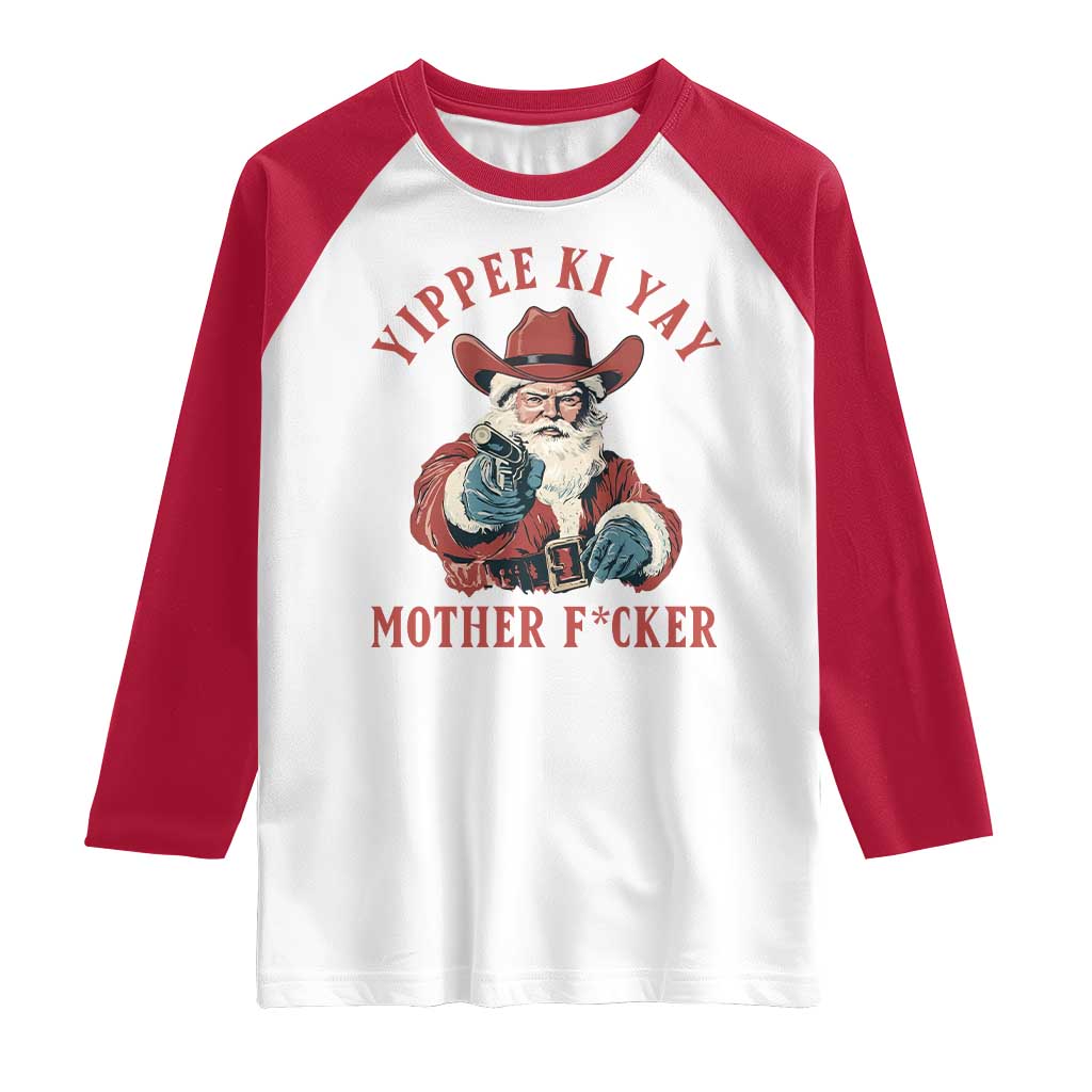 Yippee Ki Yay Mother Fcker Raglan Shirt Funny Santa Gun Christmas - Wonder Print Shop