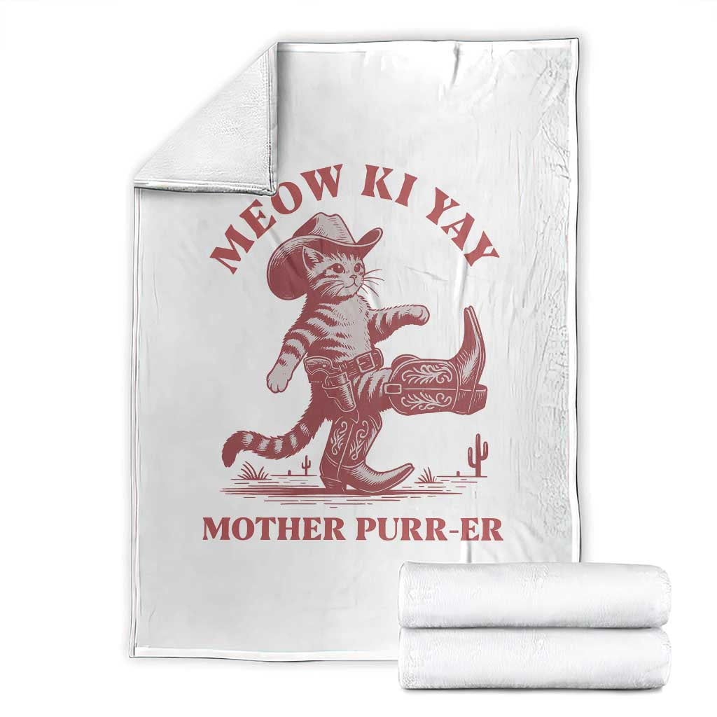 Funny Cowboy Cat Throw Blanket Western Rodeo Meow Ki Yay Mother Purrer - Wonder Print Shop