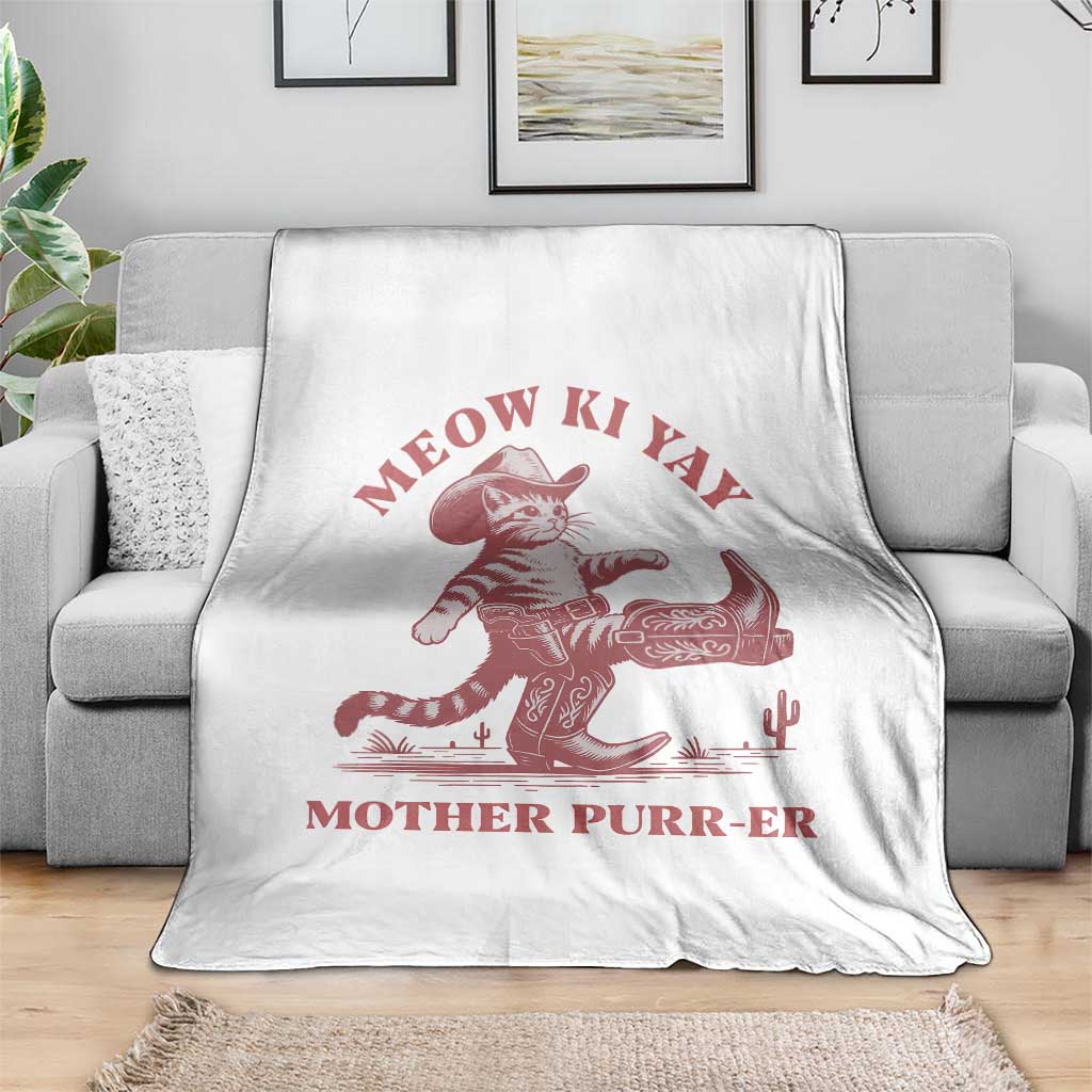 Funny Cowboy Cat Throw Blanket Western Rodeo Meow Ki Yay Mother Purrer - Wonder Print Shop
