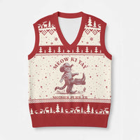 Funny Cowboy Cat V-Neck Knit Sweater Vest Western Rodeo Meow Ki Yay Mother Purrer - Wonder Print Shop